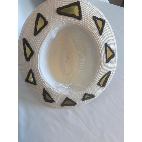 Custom Stained Glass Sun Hat – White, Yellow & Black Festival Hat Adjustable